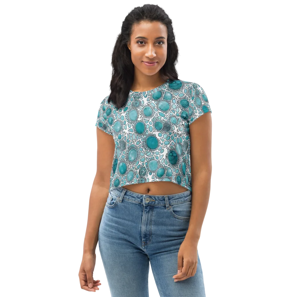 Turquoise Tessellation on Crop Tee — Front