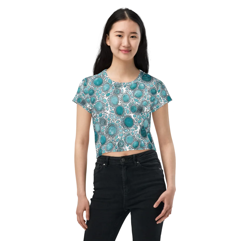 Turquoise Tessellation on Crop Tee — Front