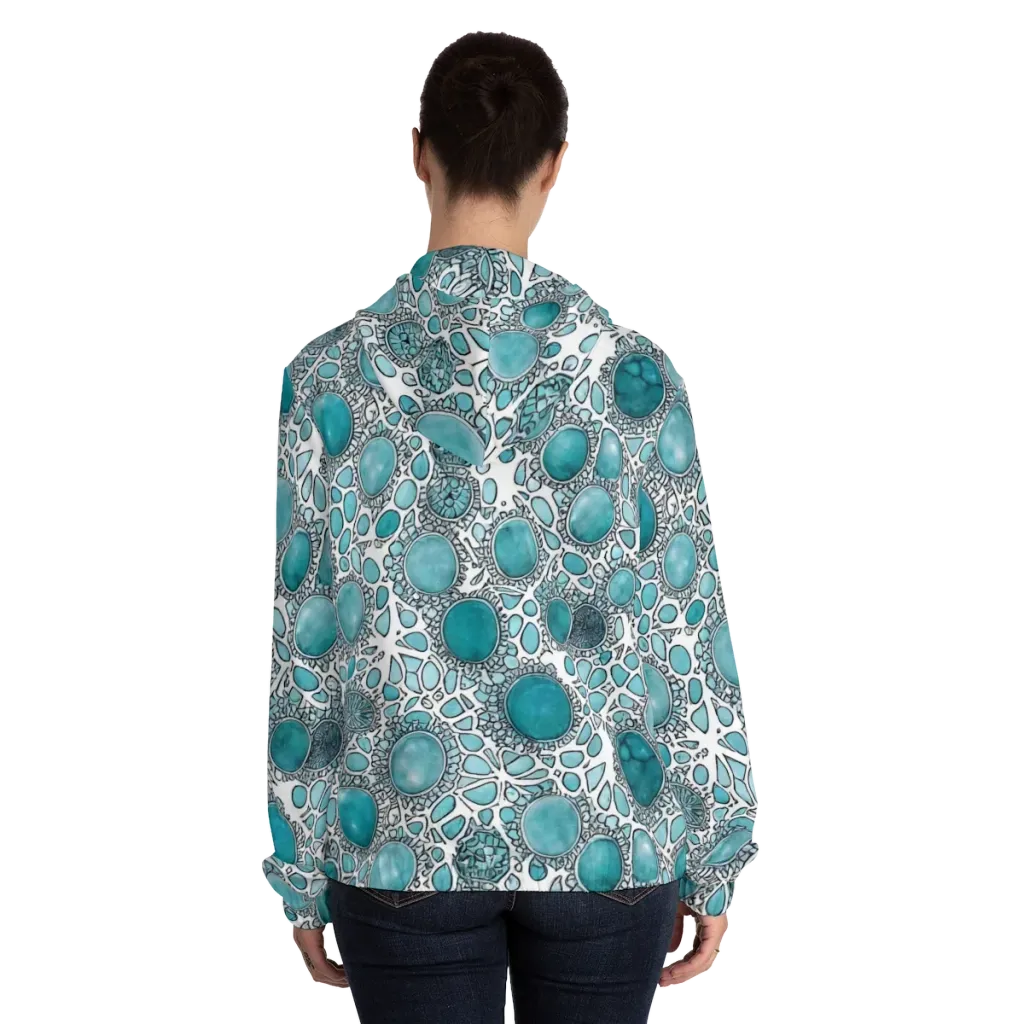 Turquoise Tessellation on Women's Full-Zip Hoodie — Back On Person