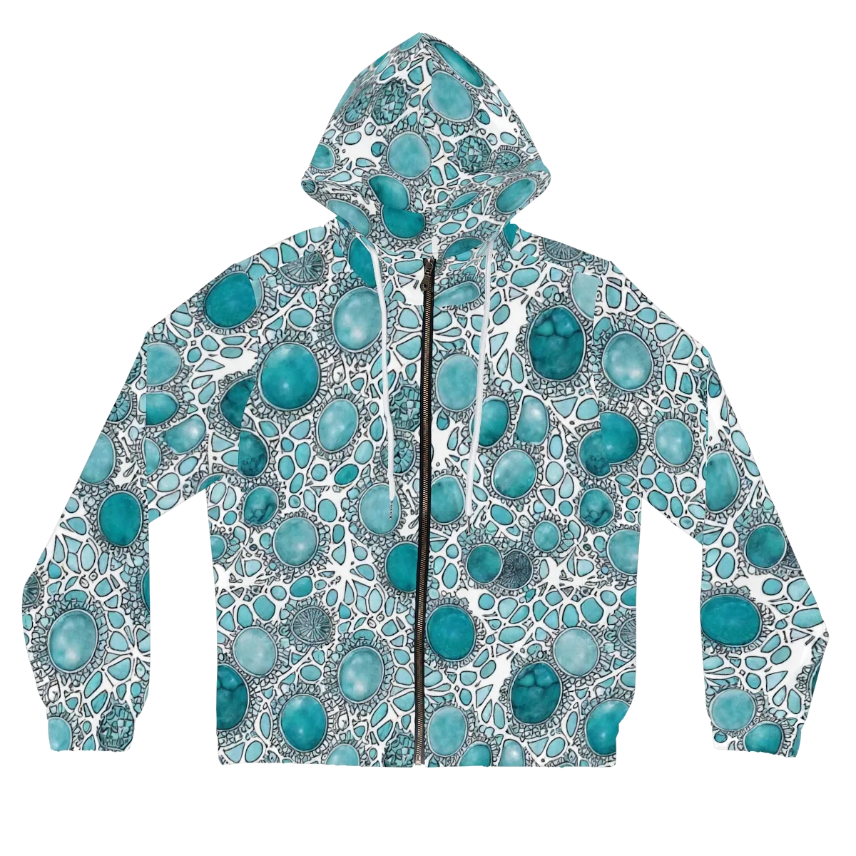 Turquoise Tessellation on Women's Full-Zip Hoodie — Front