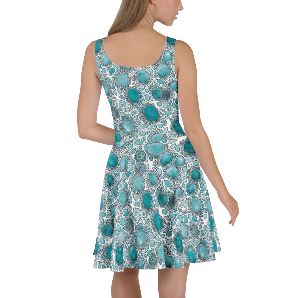 Turquoise Tessellation on Skater Dress — Back