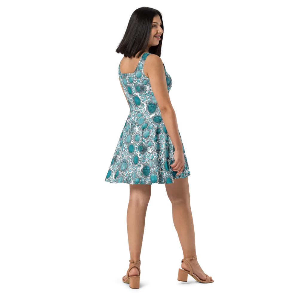 Turquoise Tessellation on Skater Dress — Right