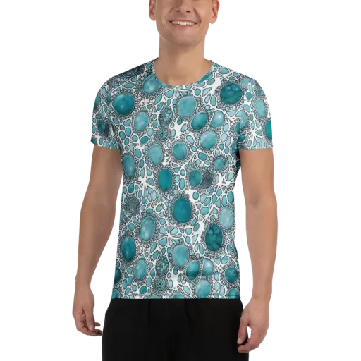 Turquoise Tessellation on a Men's Athletic T-Shirt