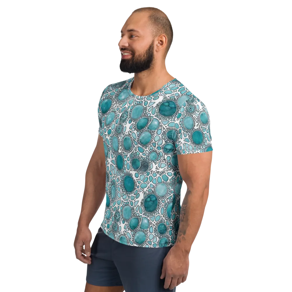 Turquoise Tessellation on Men's Athletic T-Shirt — Left