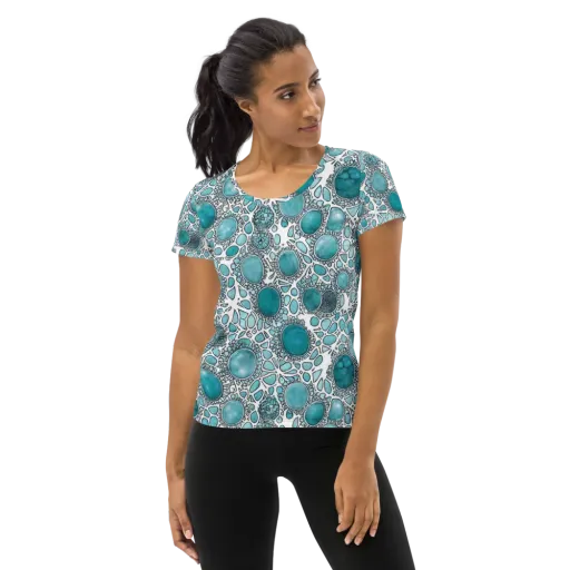 Turquoise Tessellation on a Women's Athletic T-Shirt