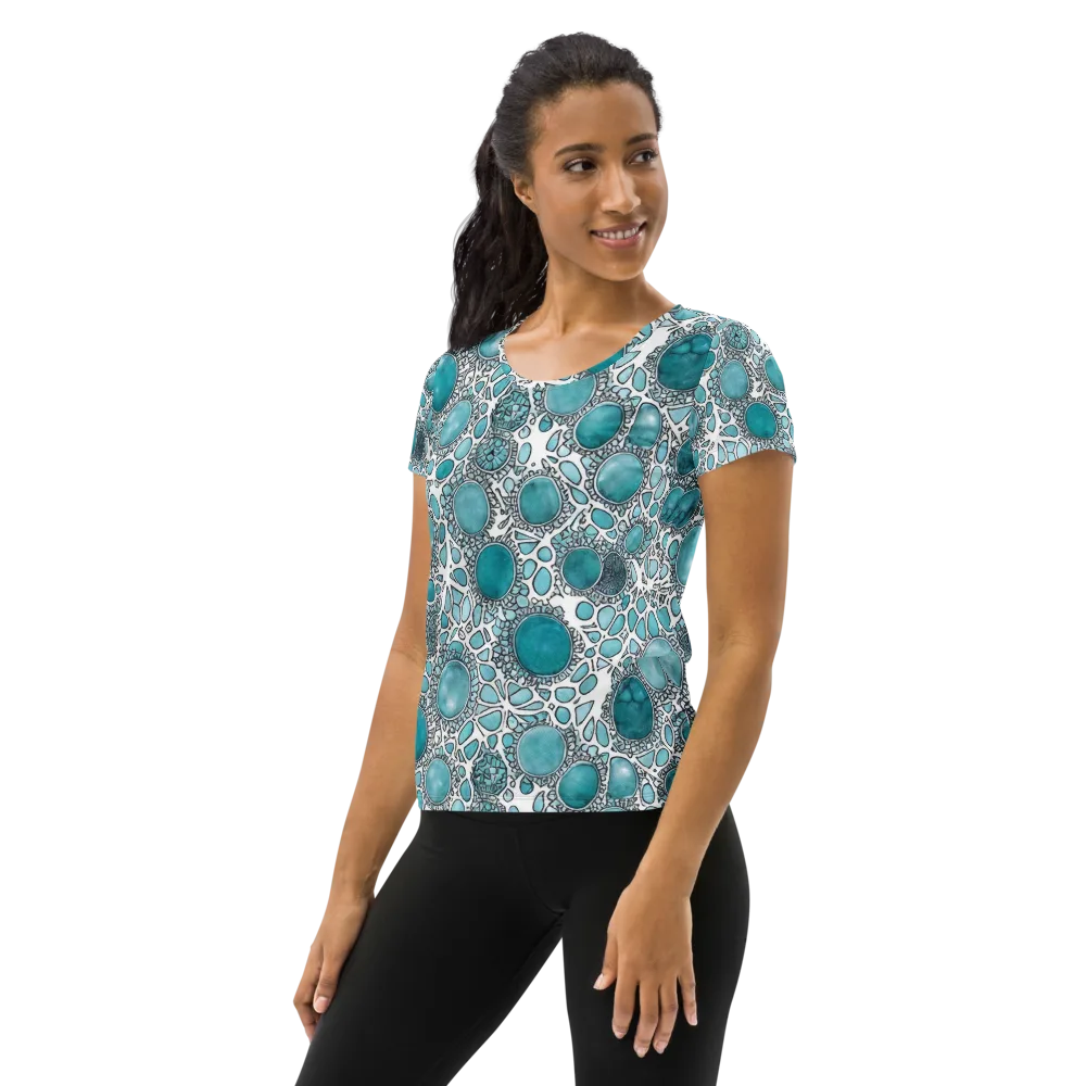 Turquoise Tessellation on Women's Athletic T-Shirt — Left