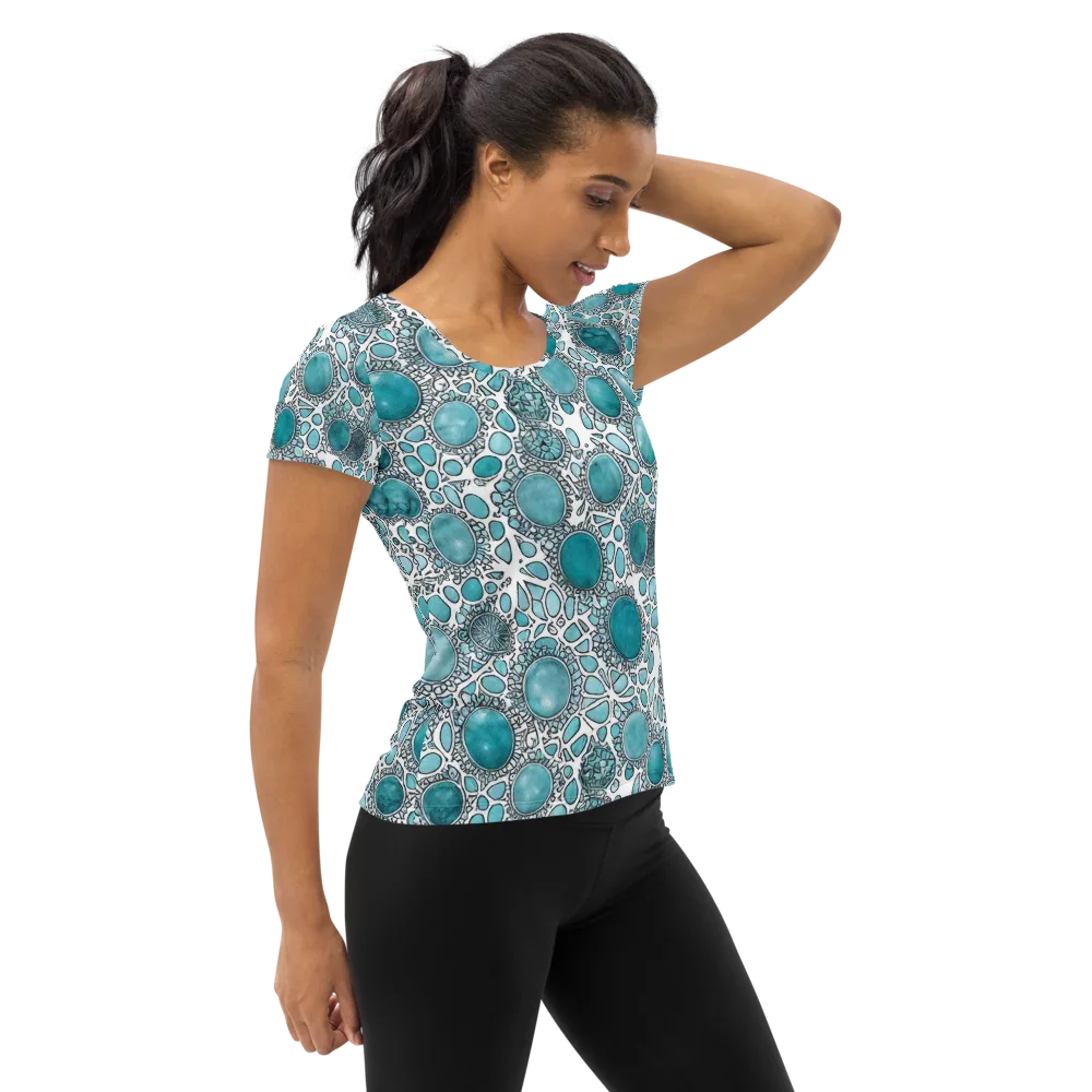 Turquoise Tessellation on Women's Athletic T-Shirt — Right