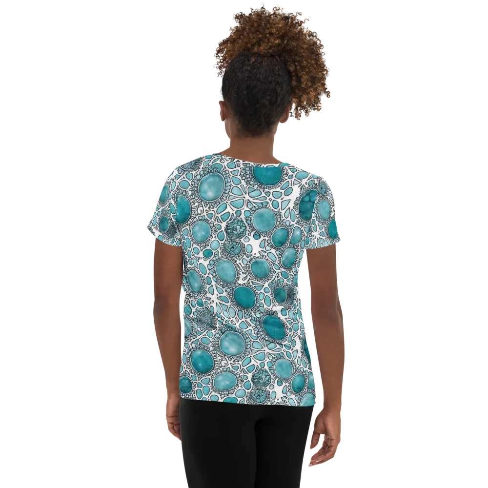 Turquoise Tessellation on Women's Athletic T-Shirt — Back