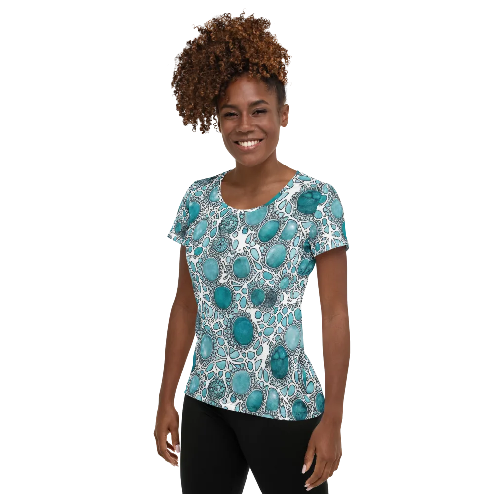 Turquoise Tessellation on Women's Athletic T-Shirt — Left