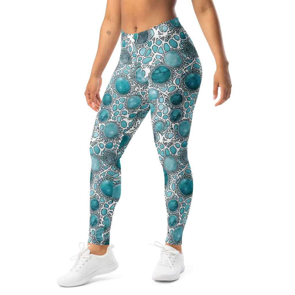 Turquoise Tessellation on Leggings — Left Front