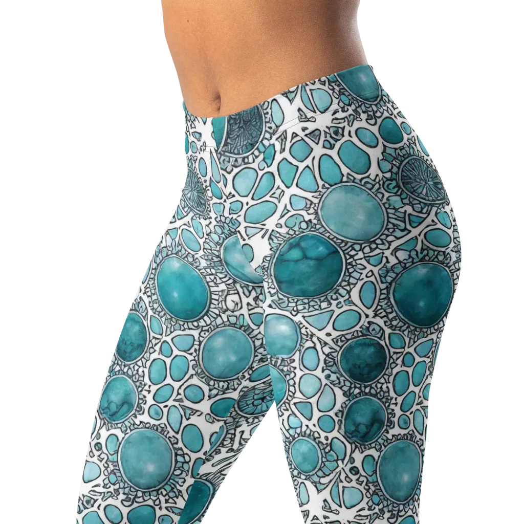 Turquoise Tessellation on Leggings — Left Front