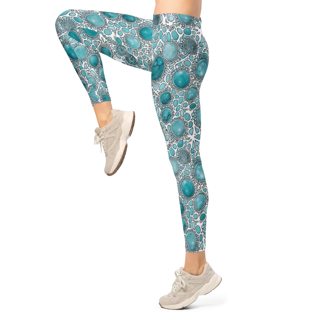 Turquoise Tessellation on Leggings — Left