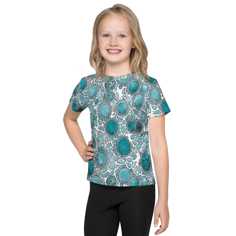 Turquoise Tessellation on Kids Crew Neck T-Shirt — Front