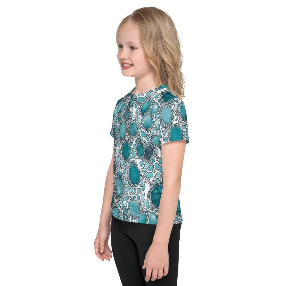 Turquoise Tessellation on Kids Crew Neck T-Shirt — Left