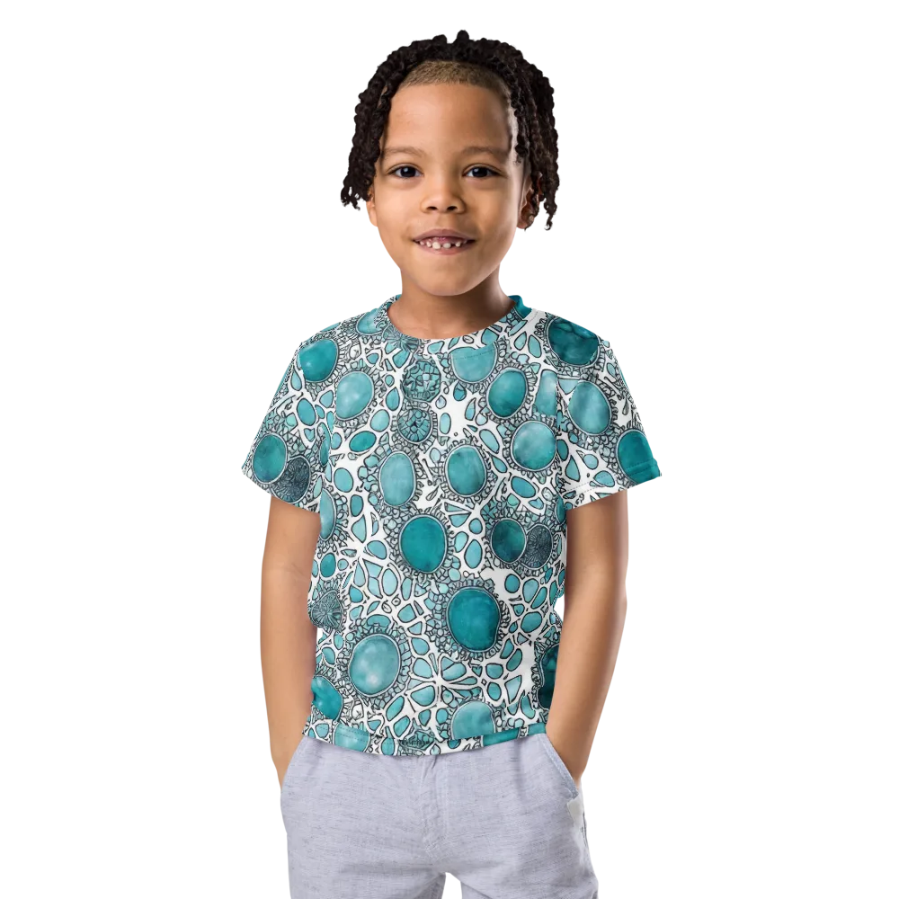 Turquoise Tessellation on Kids Crew Neck T-Shirt — Front