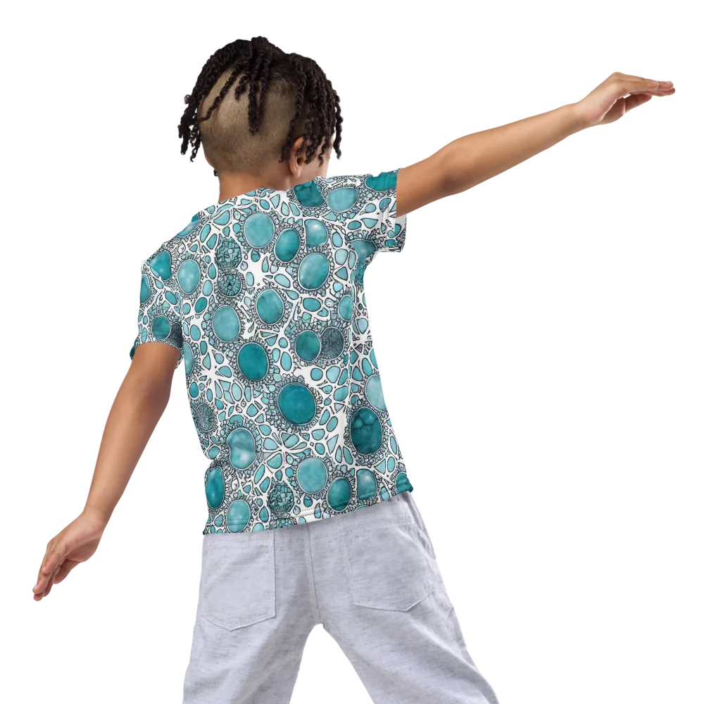 Turquoise Tessellation on Kids Crew Neck T-Shirt — Back