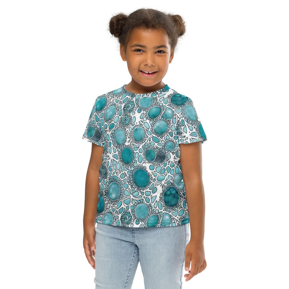 Turquoise Tessellation on Kids Crew Neck T-Shirt — Front