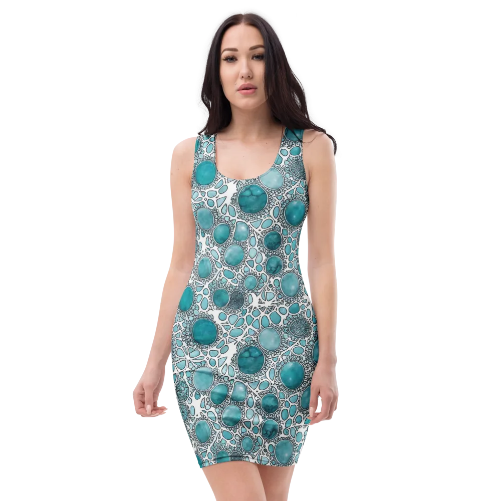 Turquoise Tessellation on Bodycon Dress — Front
