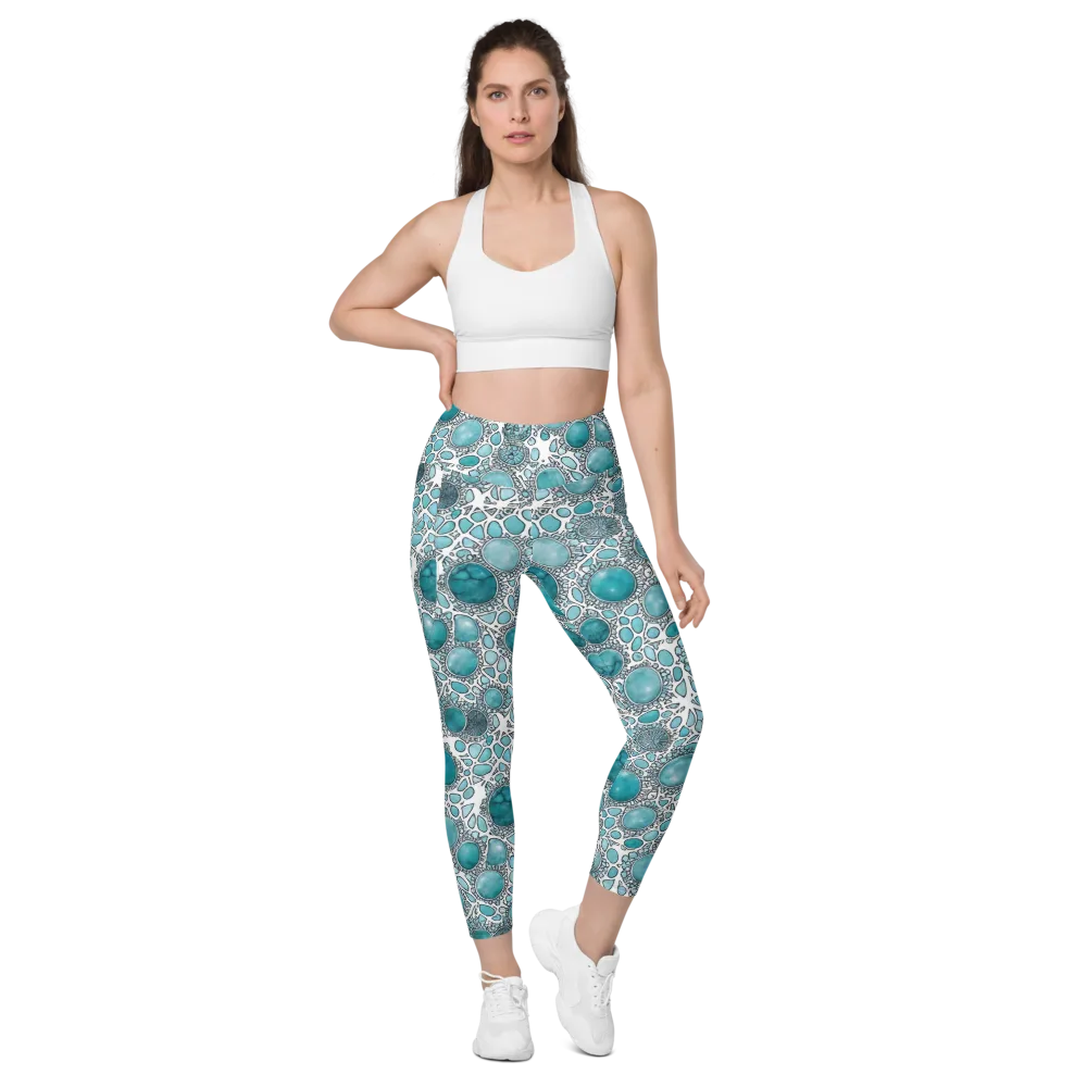 Turquoise Tessellation on Leggings with Pockets — Front