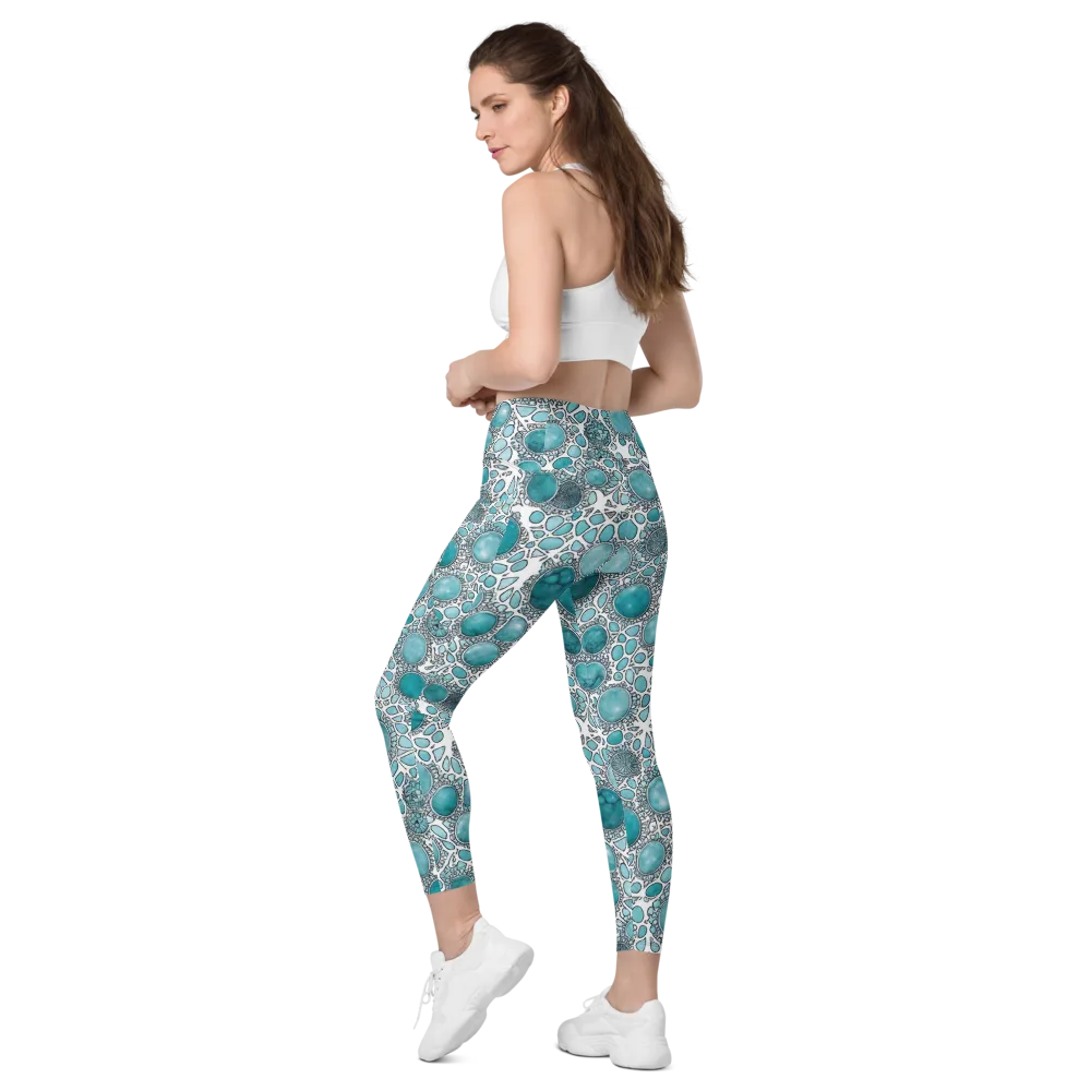 Turquoise Tessellation on Leggings with Pockets — Left Back
