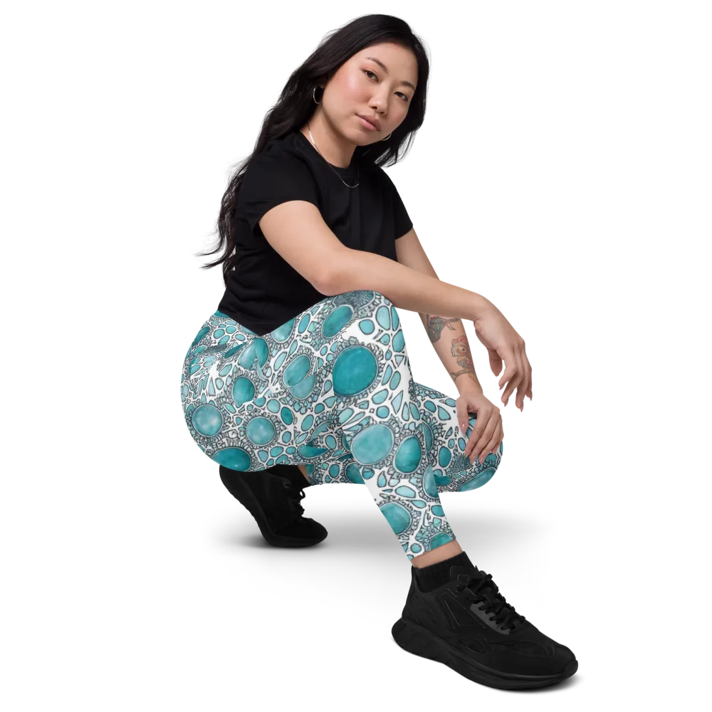 Turquoise Tessellation on Leggings with Pockets — Right Front