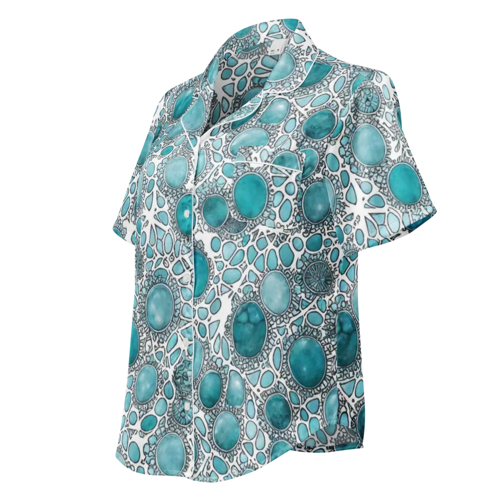 Turquoise Tessellation on Women's Short Sleeve Pajama Top — Left Front