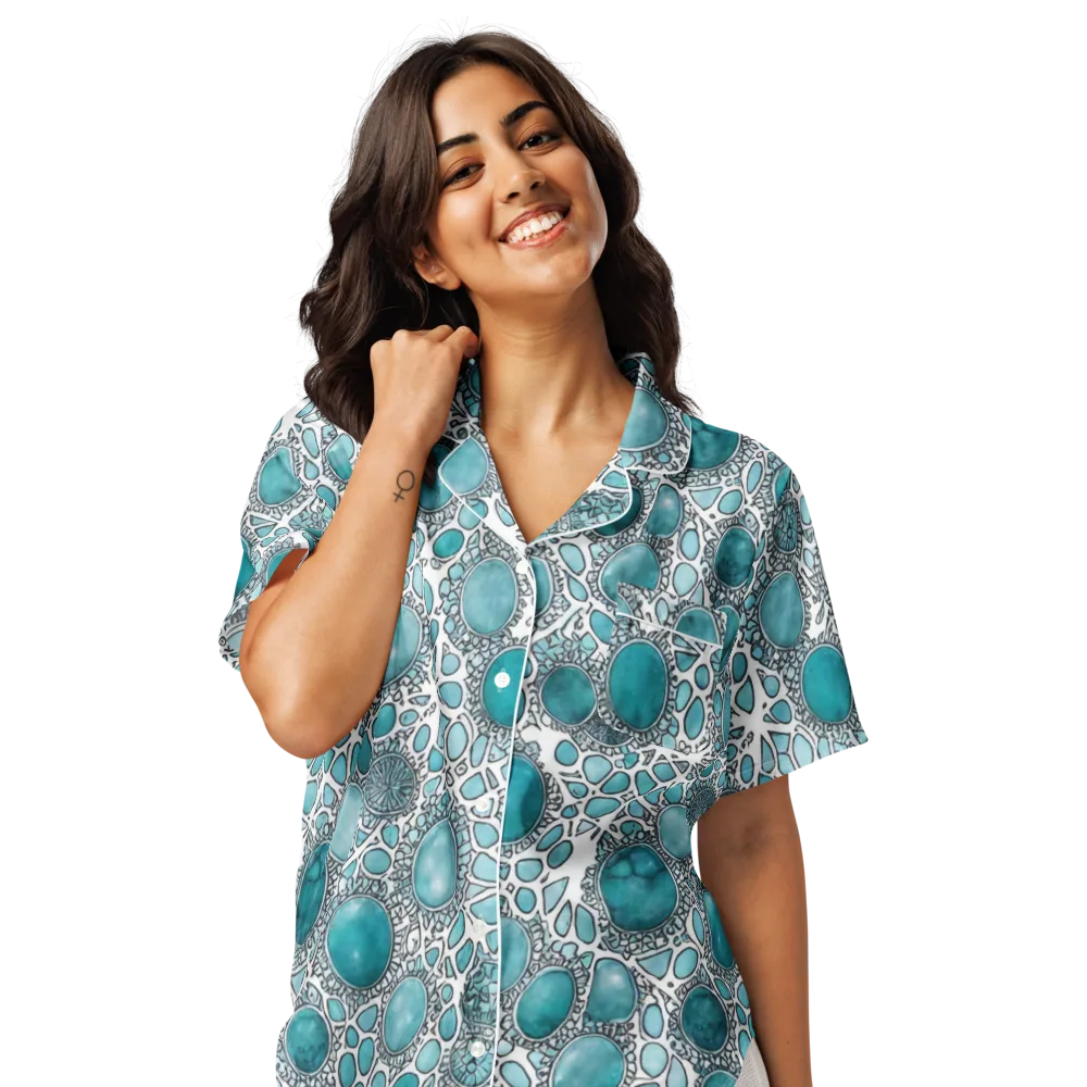 Turquoise Tessellation on Women's Short Sleeve Pajama Top — Front