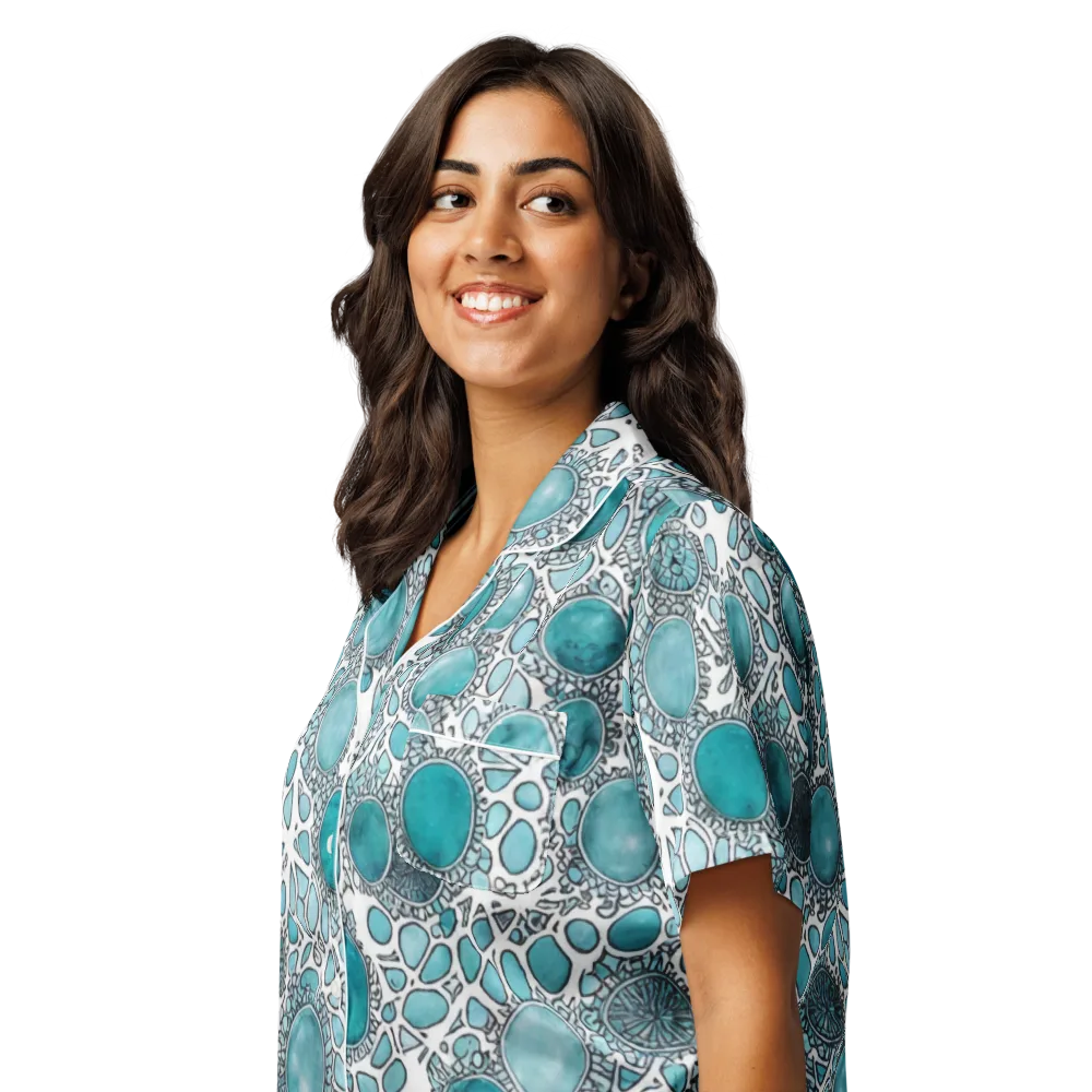 Turquoise Tessellation on Women's Short Sleeve Pajama Top — Left Front
