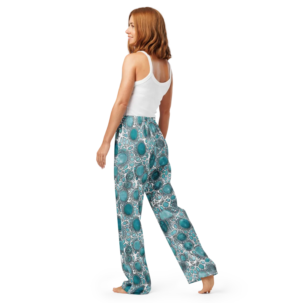 Turquoise Tessellation on Women's Pajama Pants — Back