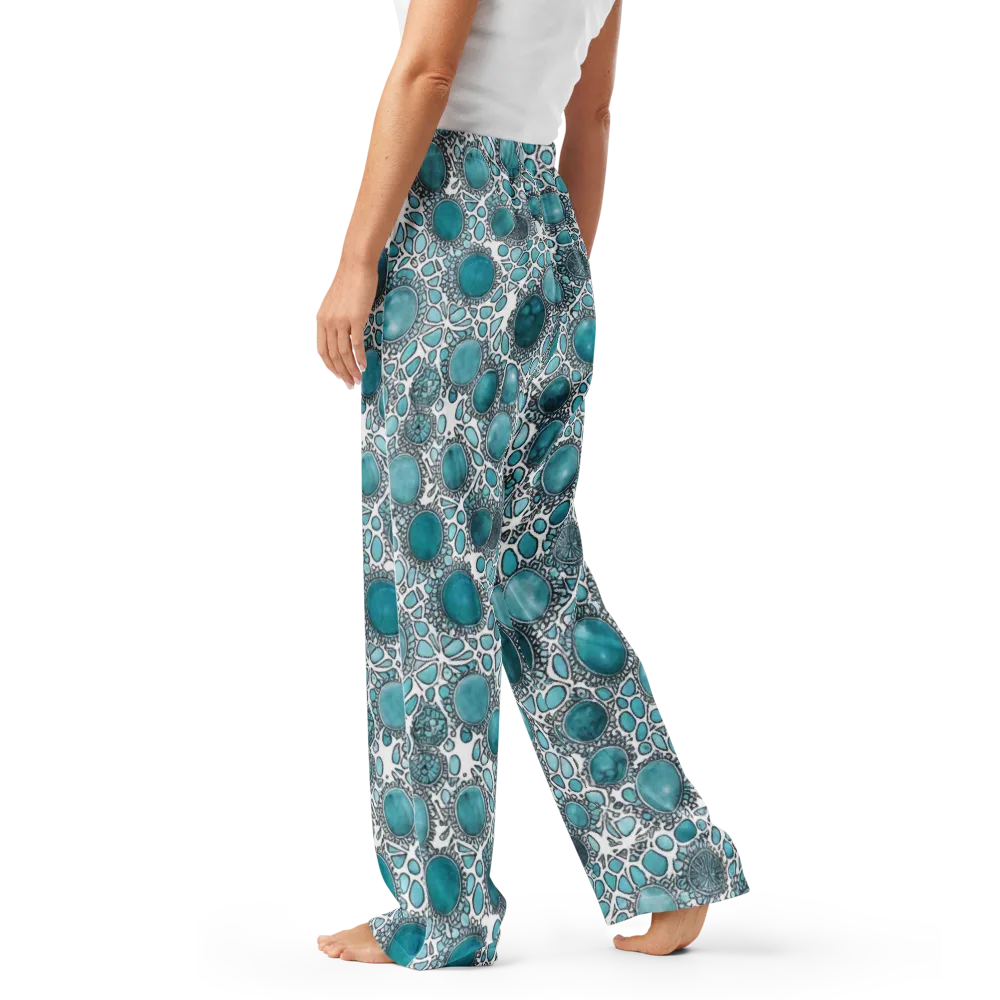Turquoise Tessellation on Women's Pajama Pants — Left