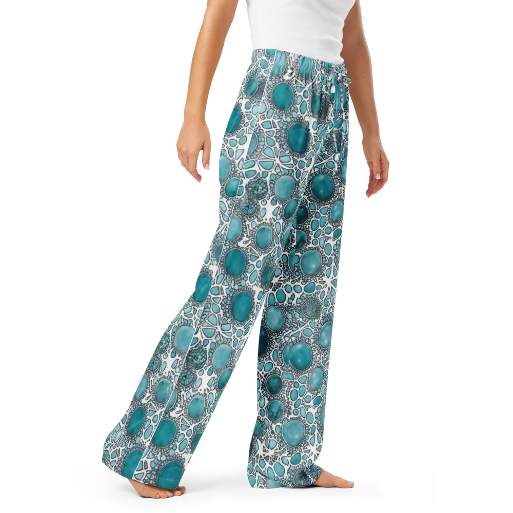 Turquoise Tessellation on Women's Pajama Pants — Right Front