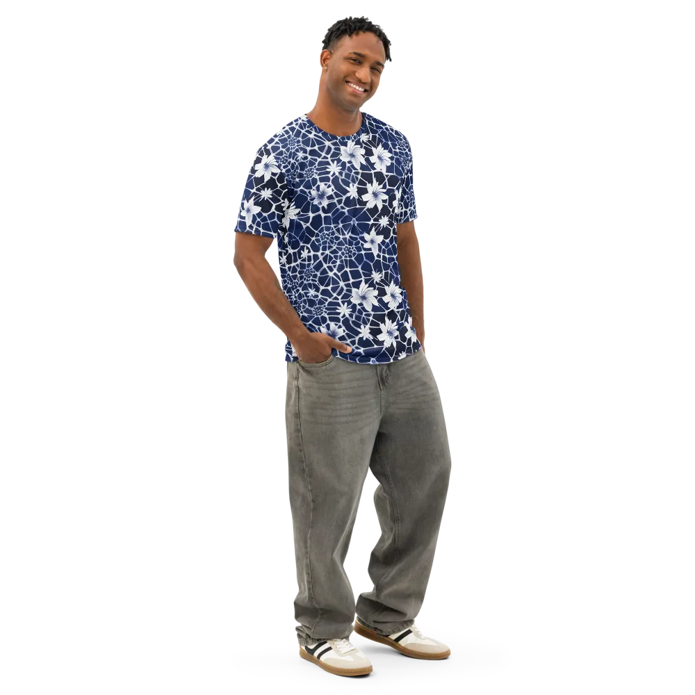 Midnight Wildflower on Men's Cotton Crew Neck T-Shirt — Right Front
