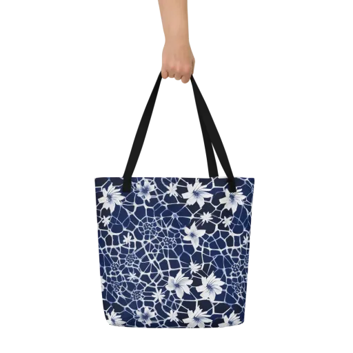 Midnight Wildflower on a Large Tote Bag W/ Pocket