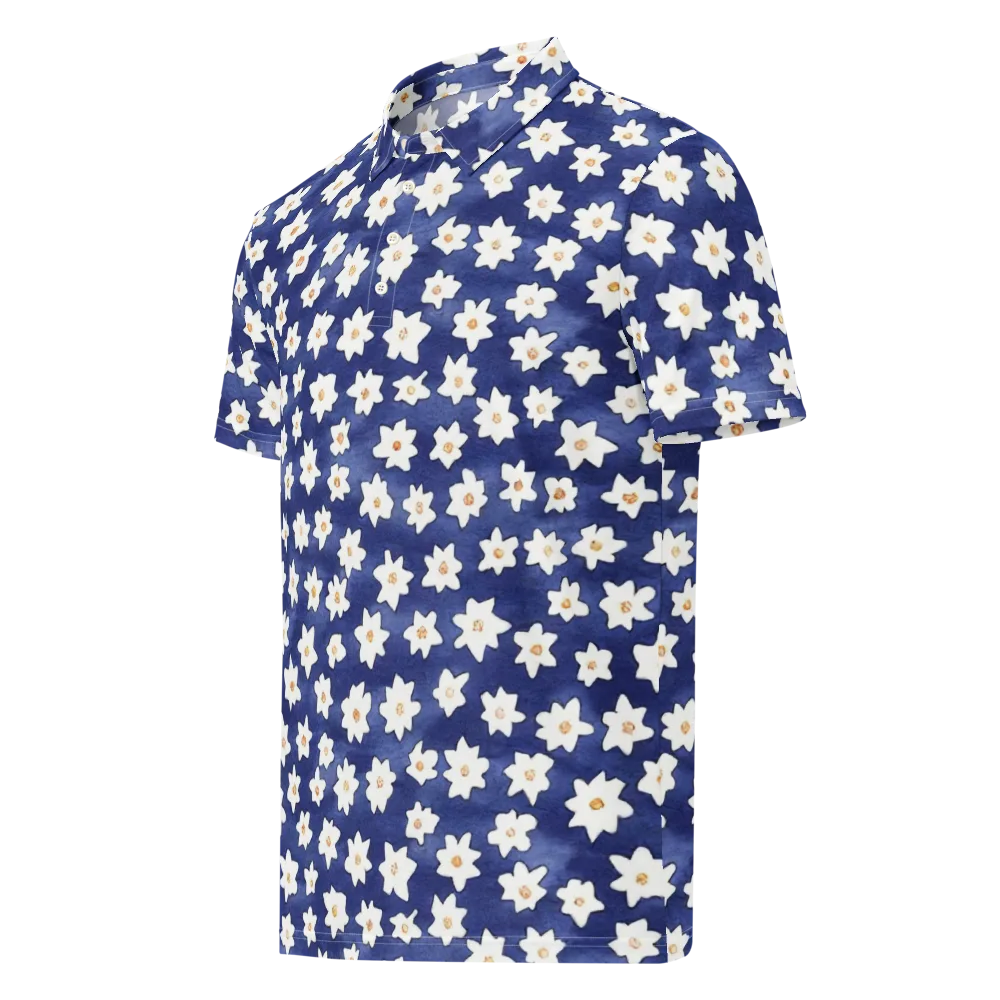 Indigo Blossom Drift on Men's Slim Fit Polo Shirt — Left Front