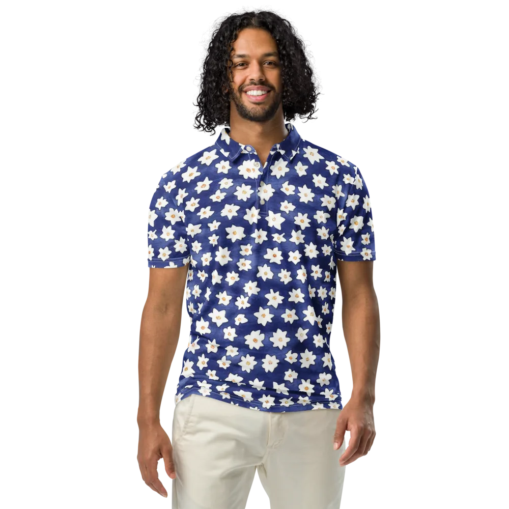 Indigo Blossom Drift on Men's Slim Fit Polo Shirt — Front