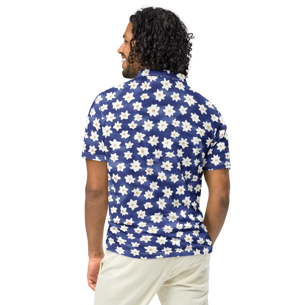 Indigo Blossom Drift on Men's Slim Fit Polo Shirt — Back