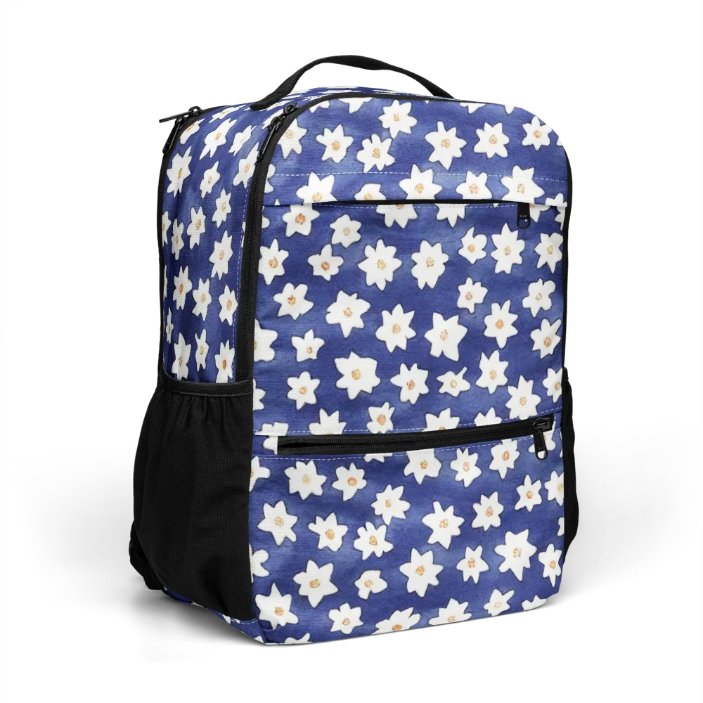 Indigo Blossom Drift on Utility Backpack — Right Front