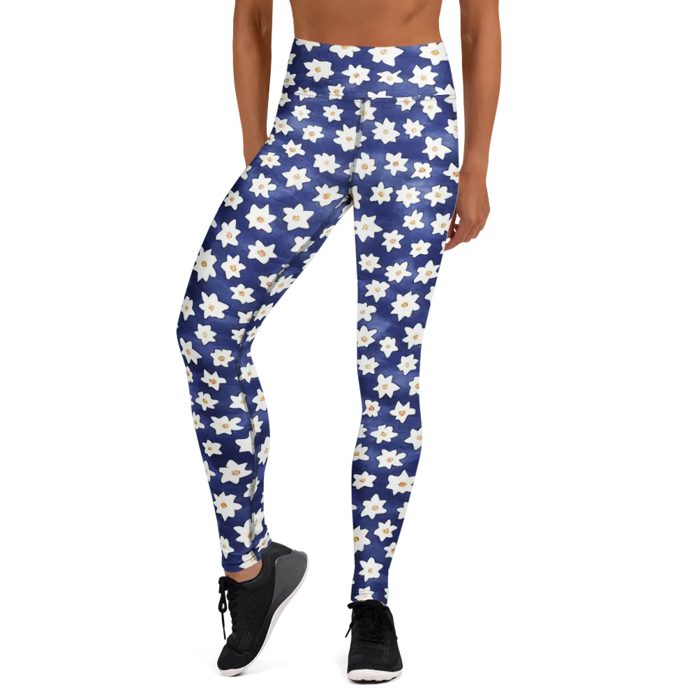 Indigo Blossom Drift on Yoga Leggings — Front