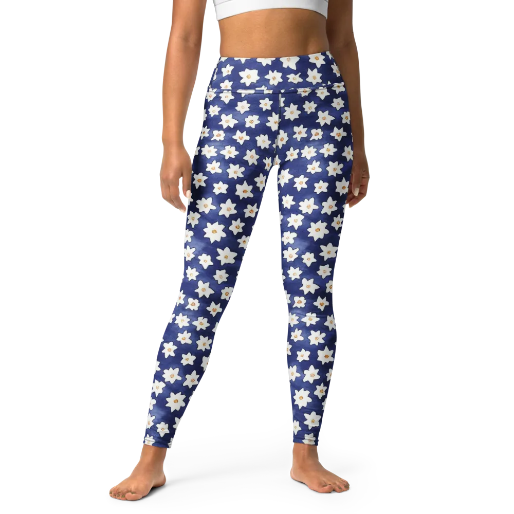 Indigo Blossom Drift on Yoga Leggings — Front