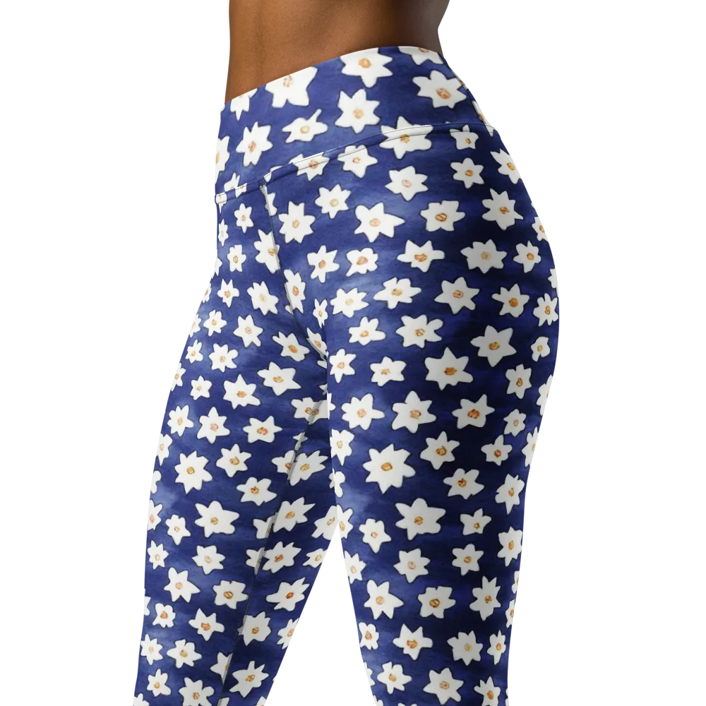 Indigo Blossom Drift on Yoga Leggings — Left Front