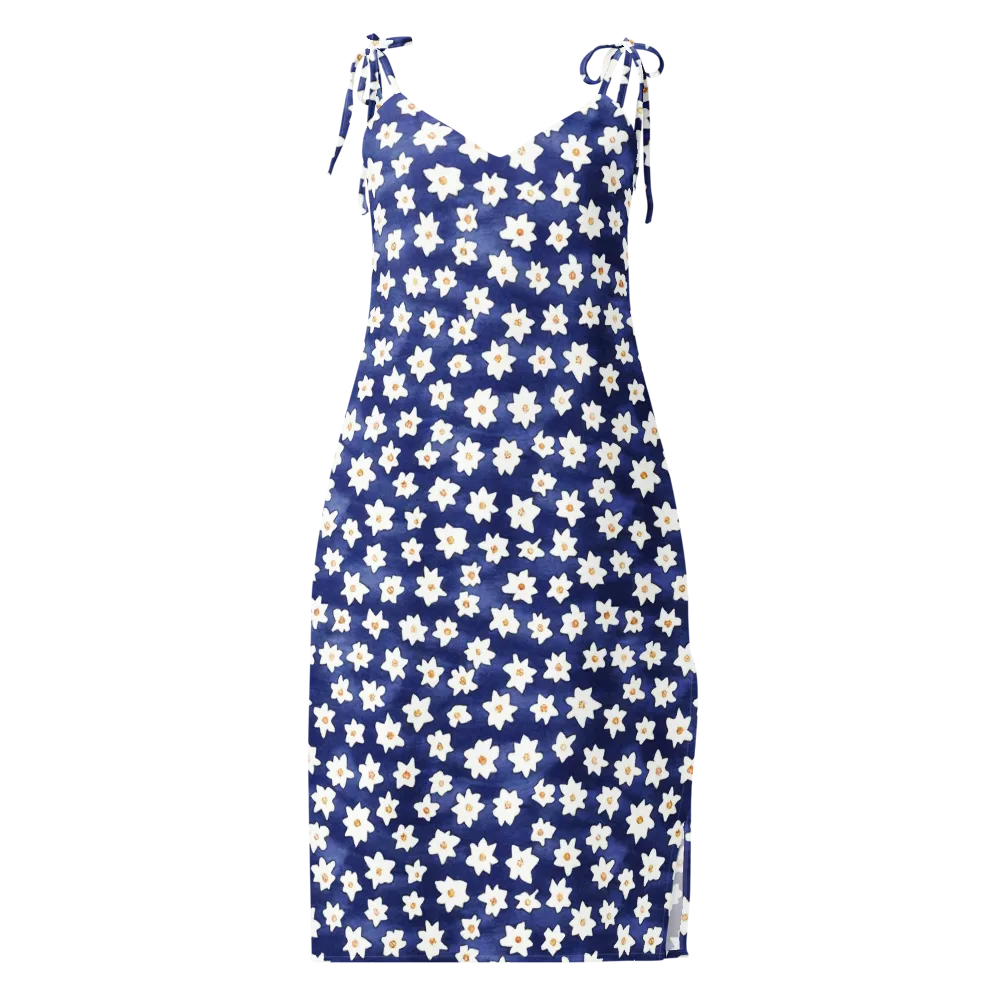 Indigo Blossom Drift on Slip Dress — Front