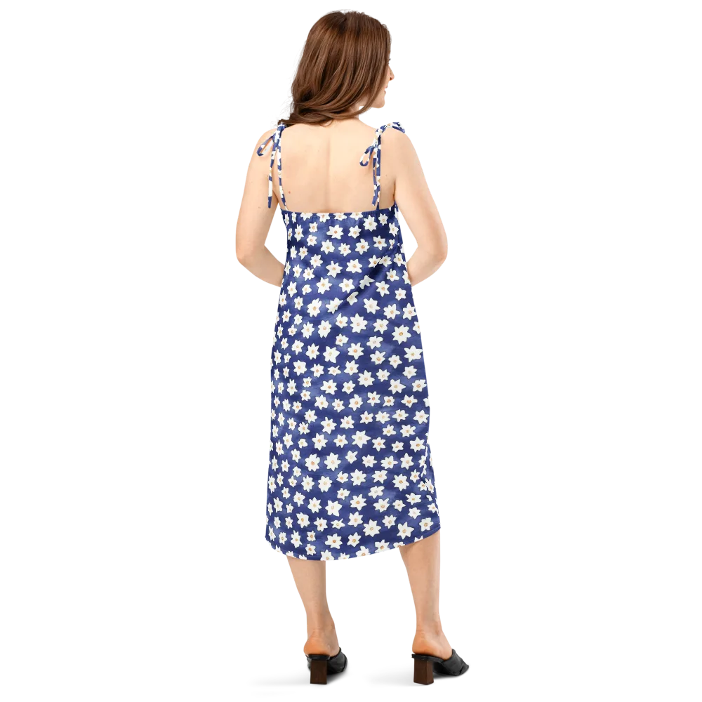 Indigo Blossom Drift on Slip Dress — Back