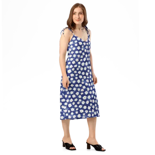 Indigo Blossom Drift on a Slip Dress