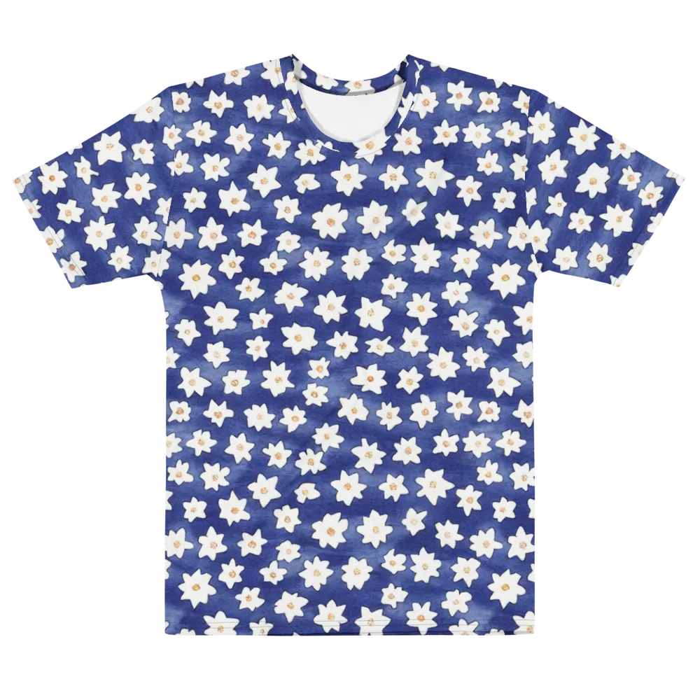 Indigo Blossom Drift on Men's Cotton Crew Neck T-Shirt — Front