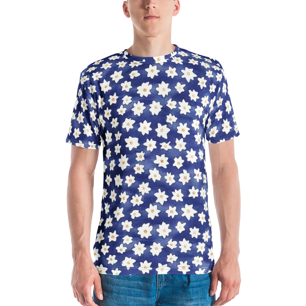 Indigo Blossom Drift on Men's Crew Neck T-Shirt — Front