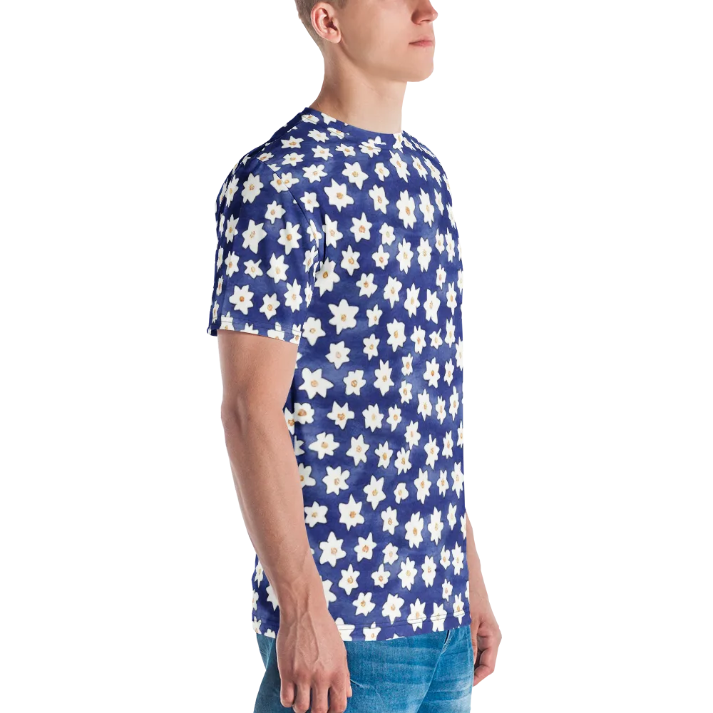 Indigo Blossom Drift on Men's Crew Neck T-Shirt — Right