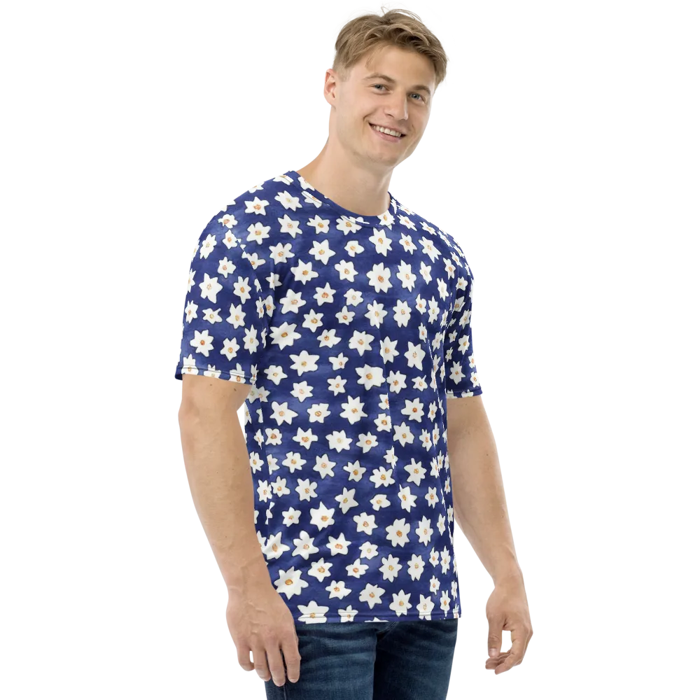 Indigo Blossom Drift on Men's Crew Neck T-Shirt — Right