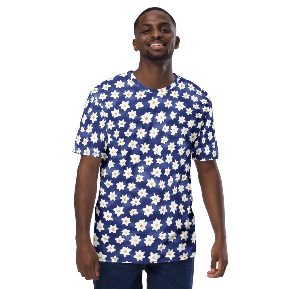 Indigo Blossom Drift on Men's Crew Neck T-Shirt — Front