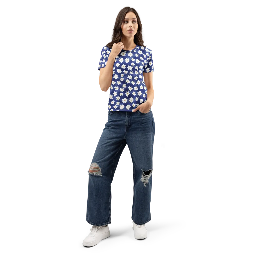 Indigo Blossom Drift on Women's Crew Neck T-Shirt — Front