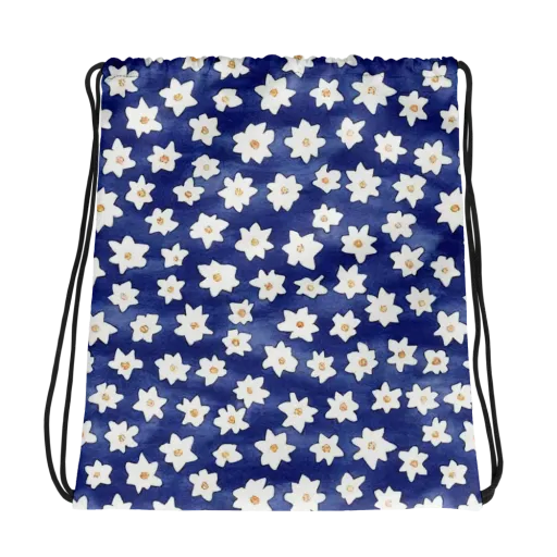 Indigo Blossom Drift on a Drawstring Bag